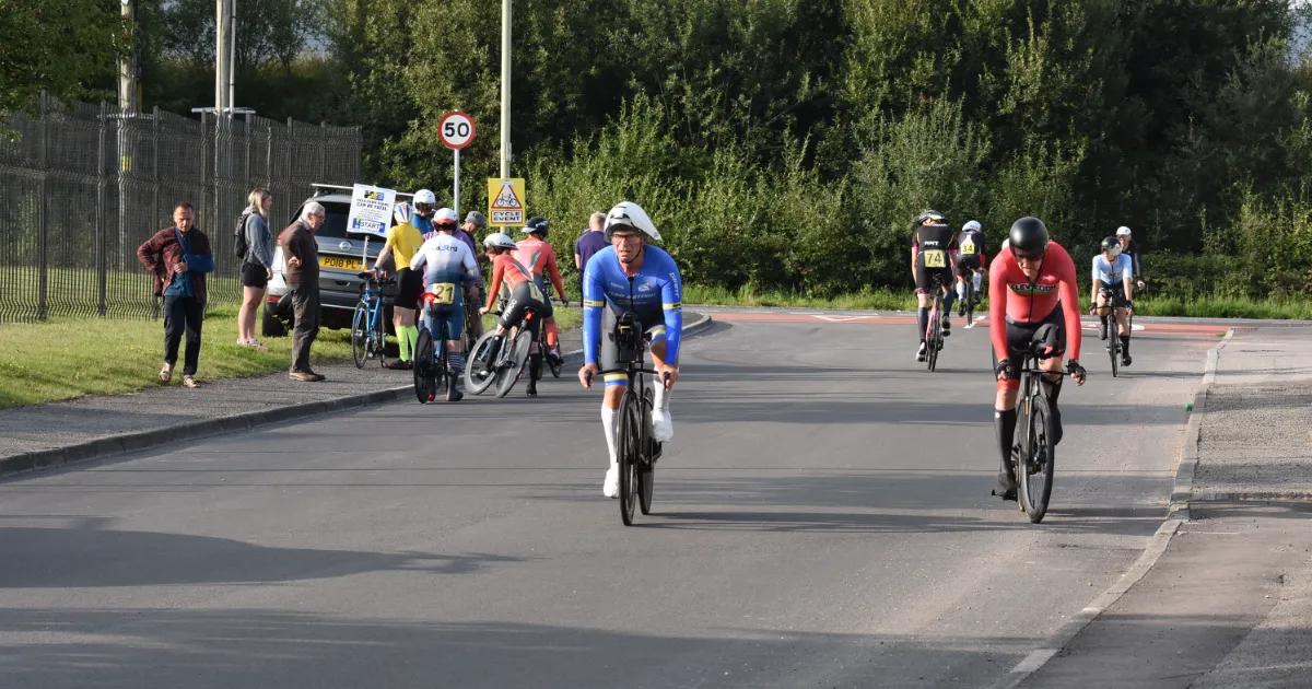 Time triallists at the start of an event