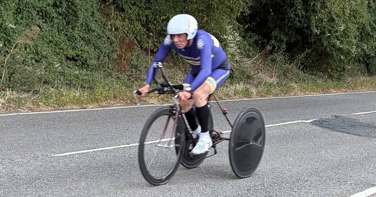 Tricycle rider racing a TT event